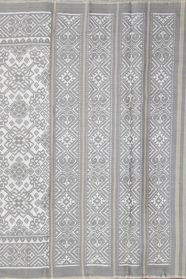 Patola Silk Saree In Off White With Ikat Design