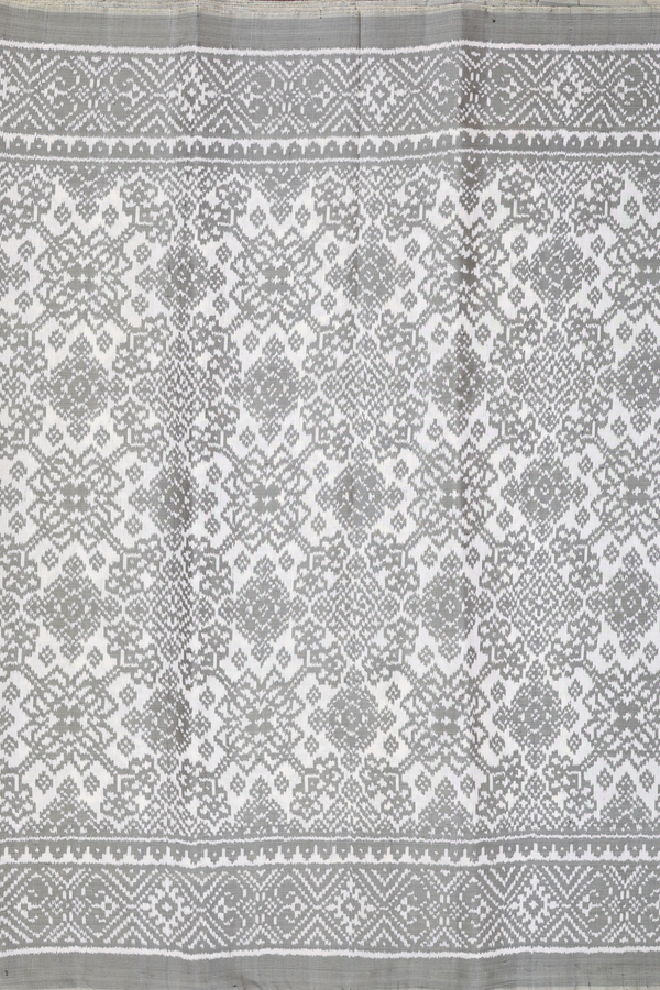 Patola Silk Saree In Off White With Ikat Design