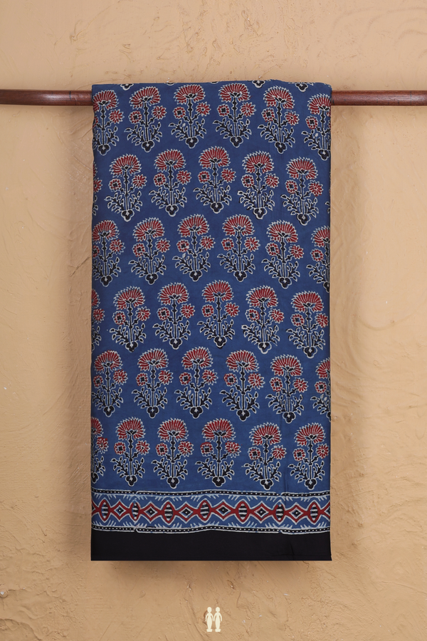 Modal Silk Saree In Blue With Floral Design