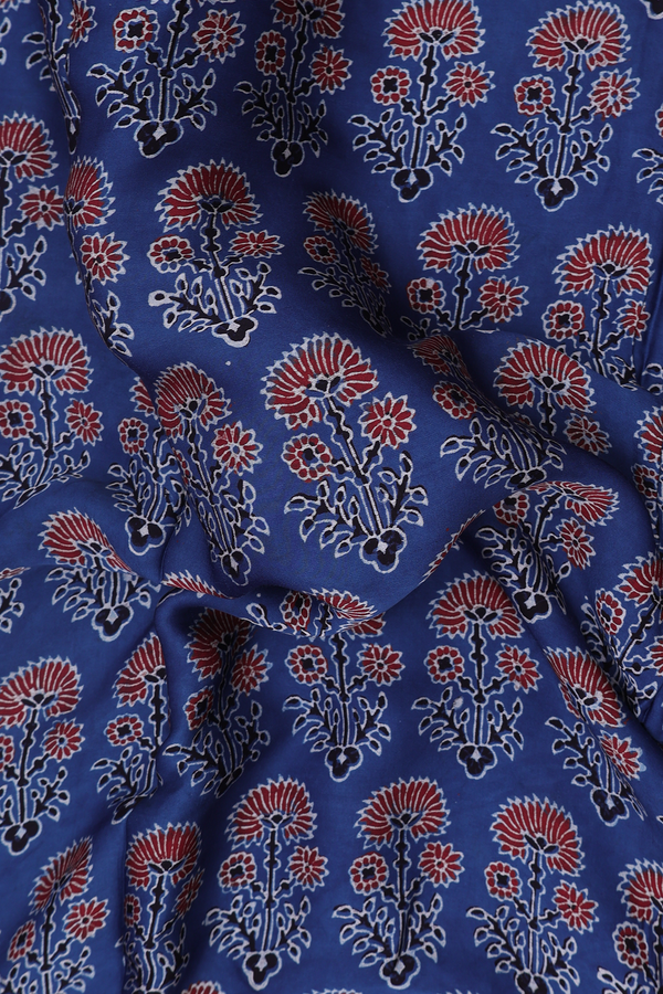 Modal Silk Saree In Blue With Floral Design