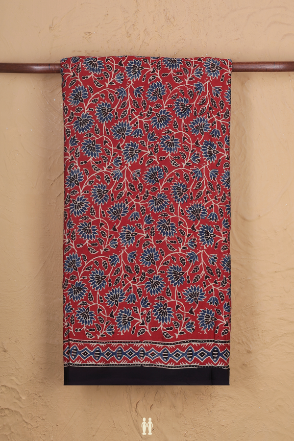 Modal Silk Saree In Red With Floral Design