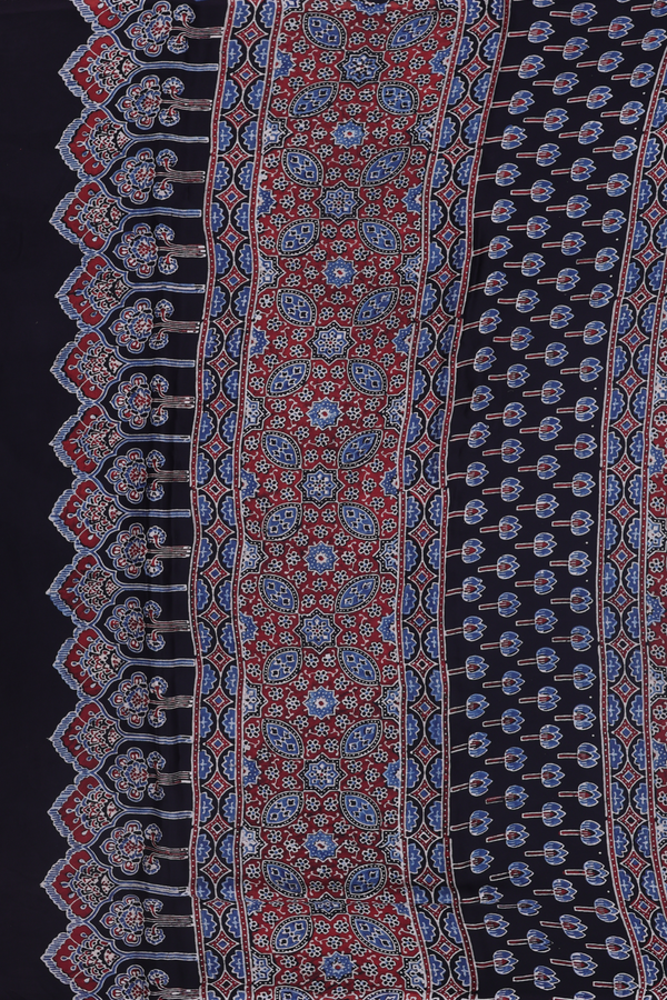 Modal Silk Saree In Black With Peacock Design