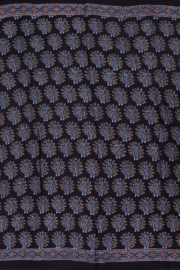 Modal Silk Saree In Black With Peacock Design