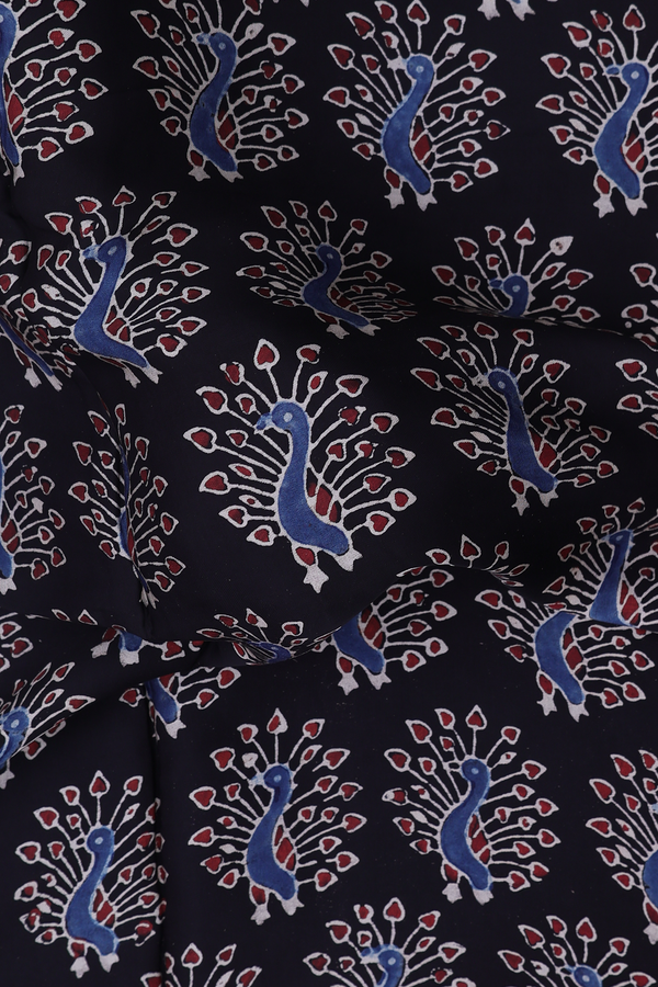 Modal Silk Saree In Black With Peacock Design