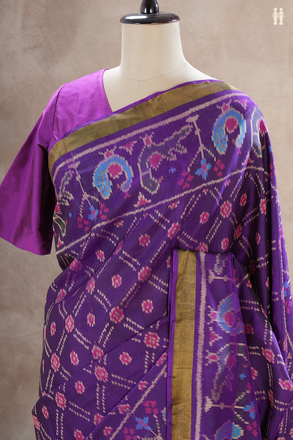 Patola Silk Saree In Royal Purple With Diamond Design