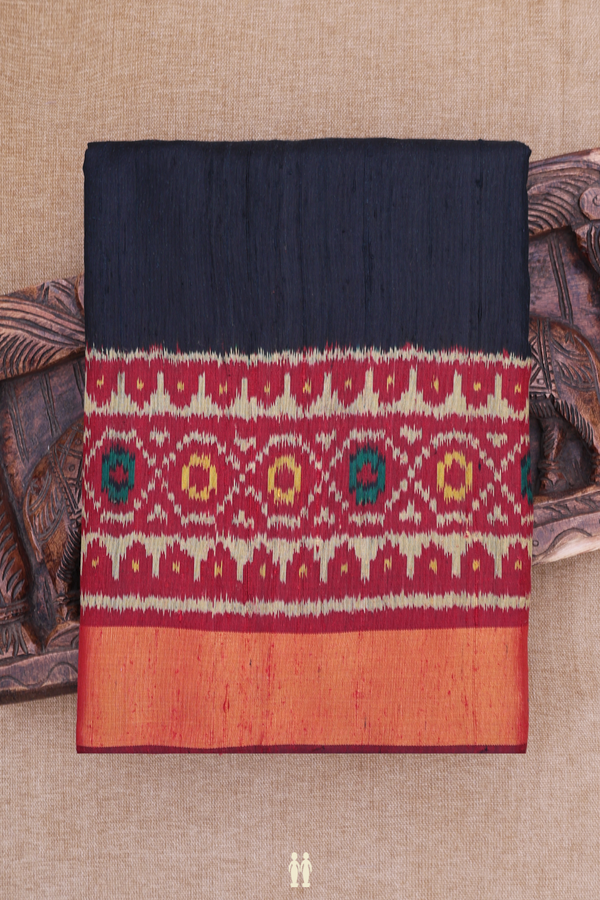 Patola Silk Saree In Plain Black With Contrast Border