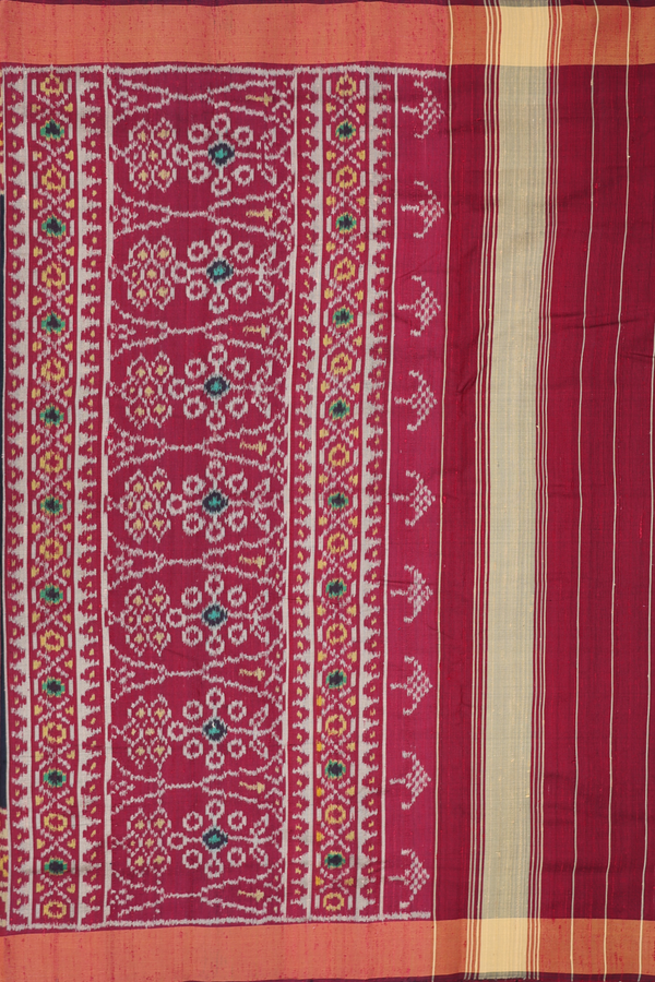 Patola Silk Saree In Plain Black With Contrast Border