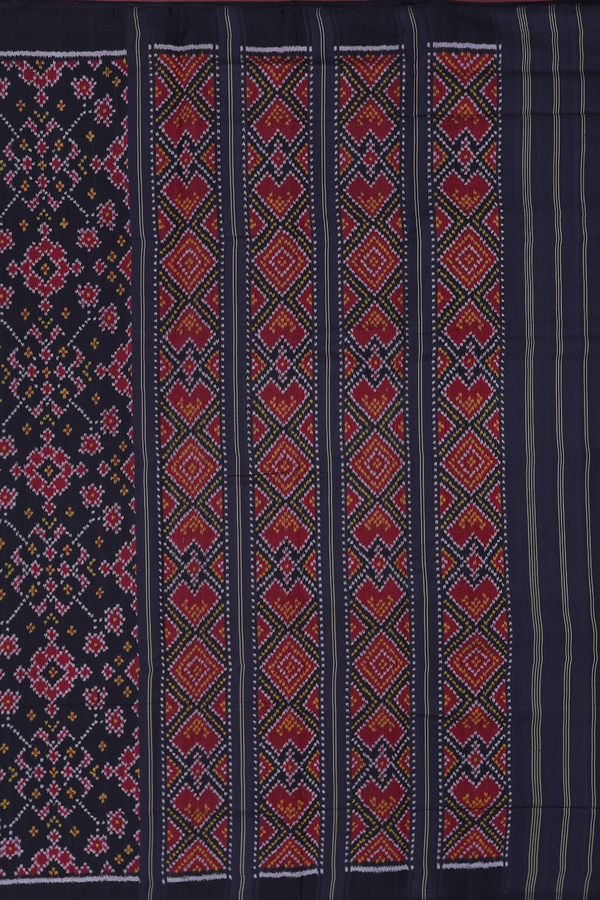 Patola Silk Saree In Black With Ikat Design