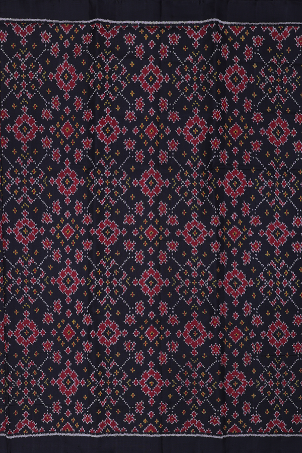 Patola Silk Saree In Black With Ikat Design