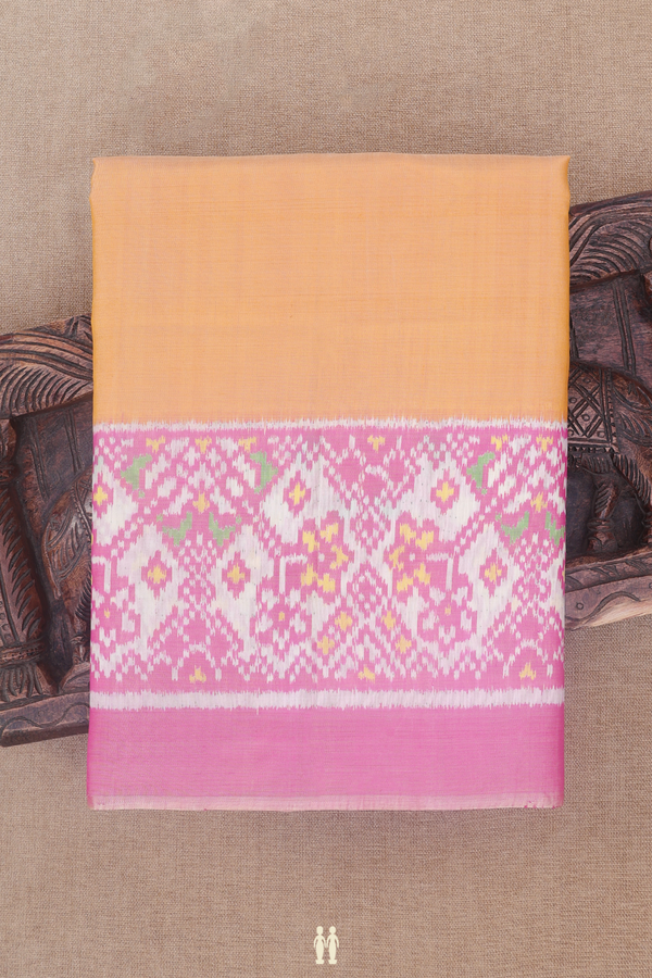 Patola Silk Saree In Light Orange With Contrast Border
