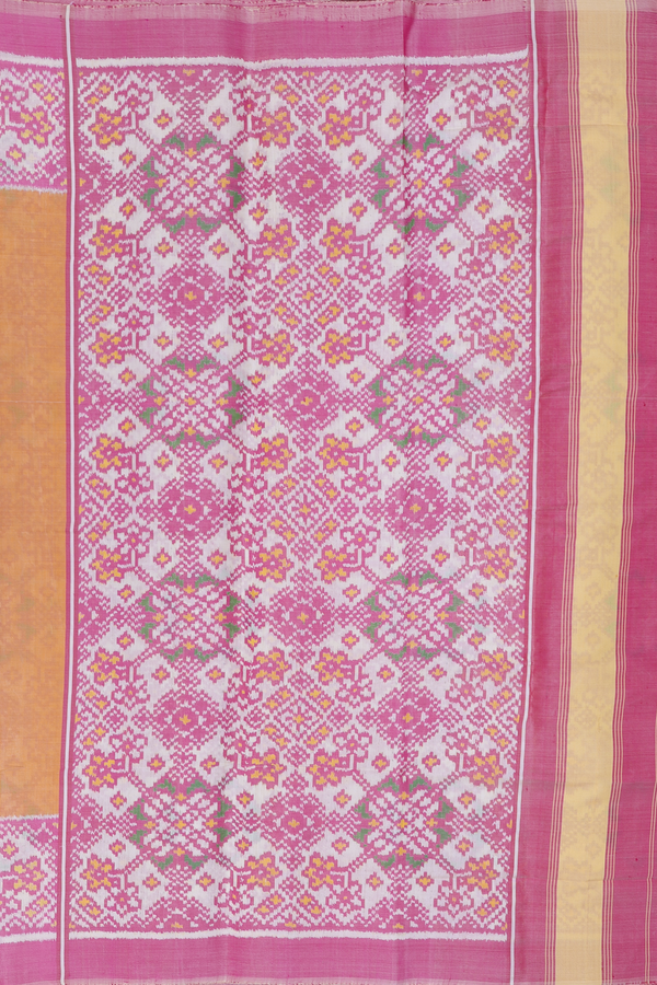 Patola Silk Saree In Light Orange With Contrast Border
