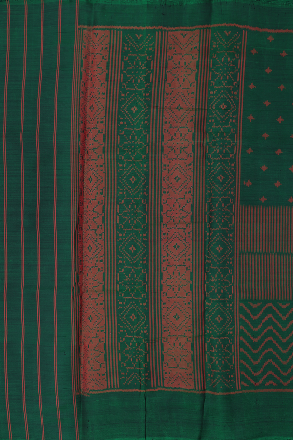 Patola Silk Saree In Forest Green With Half And Half Design