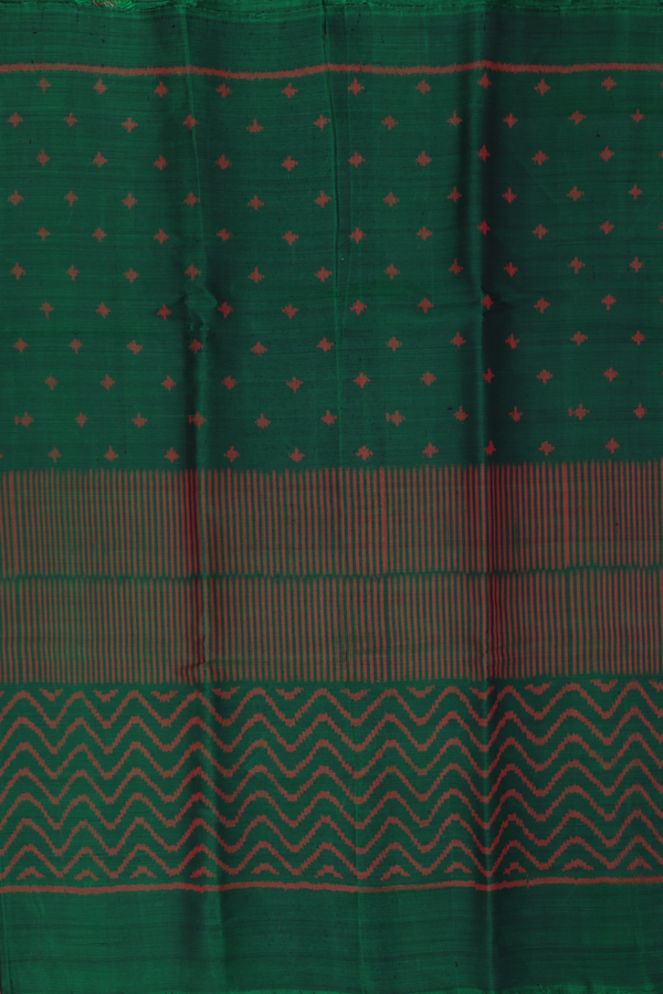 Patola Silk Saree In Forest Green With Half And Half Design