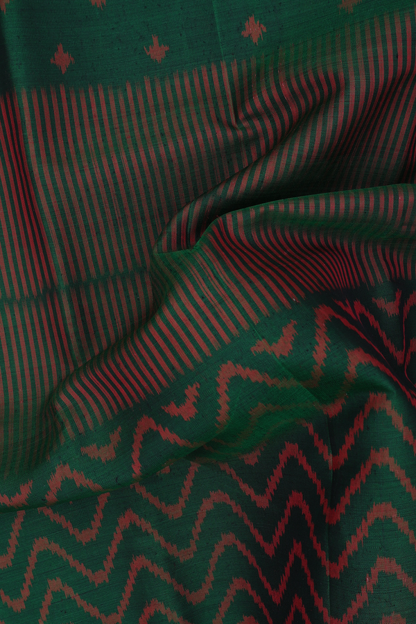 Patola Silk Saree In Forest Green With Half And Half Design