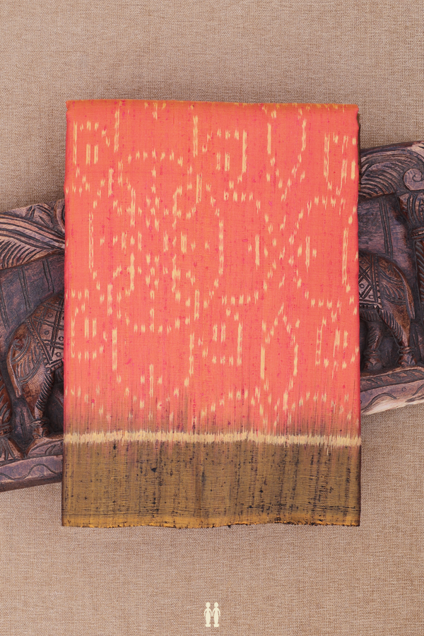Patola Silk Saree In Coral Orange With Floral Design