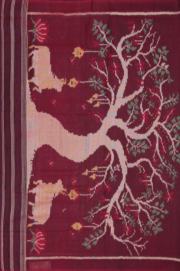 Patola Silk Saree In Dark Brown With Floral Design