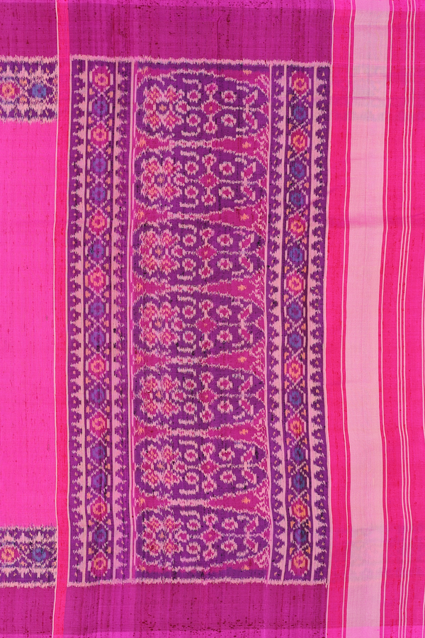 Patola Silk Saree In Plain Magenta With Contrast Border