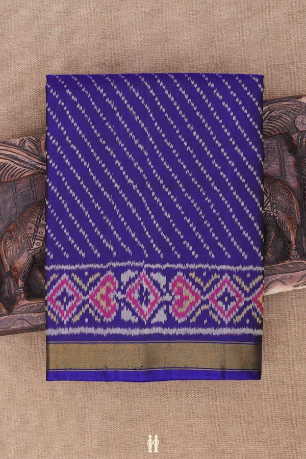Patola Silk Saree In Royal Blue With Half And Half Design