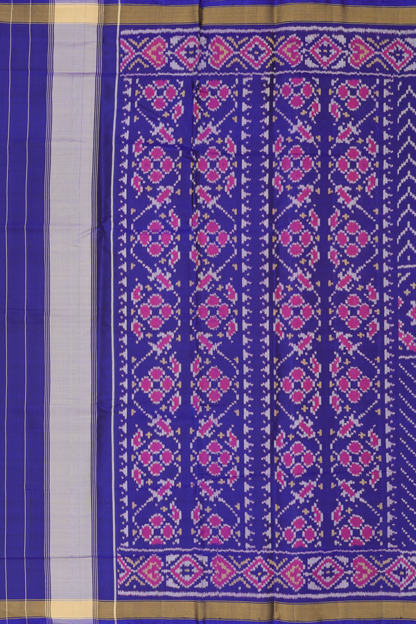 Patola Silk Saree In Royal Blue With Half And Half Design