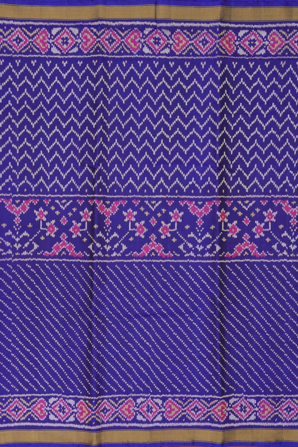 Patola Silk Saree In Royal Blue With Half And Half Design