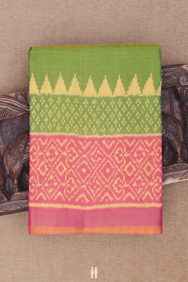 Patola Silk Saree In Plain Green With Contrast Border