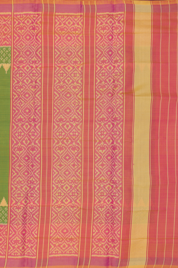 Patola Silk Saree In Plain Green With Contrast Border