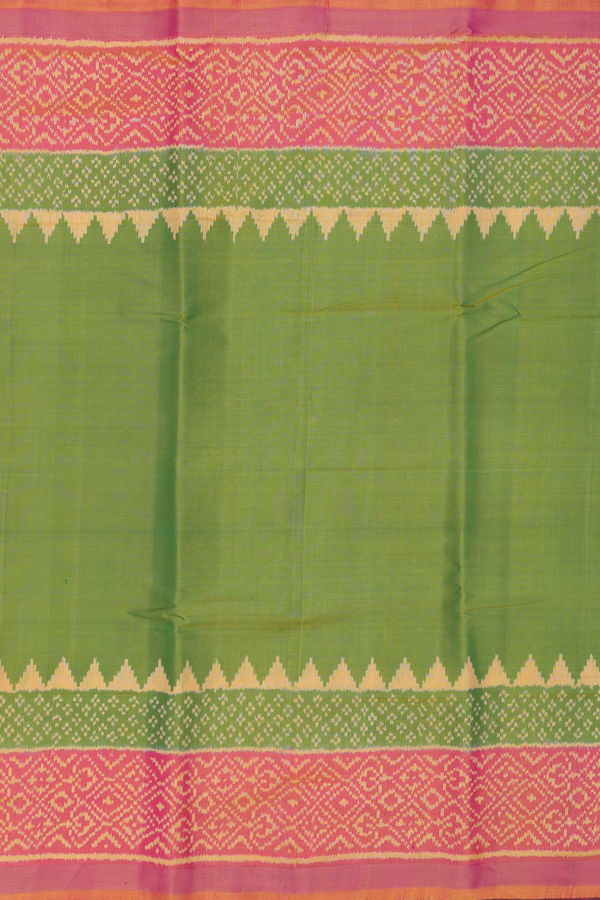 Patola Silk Saree In Plain Green With Contrast Border