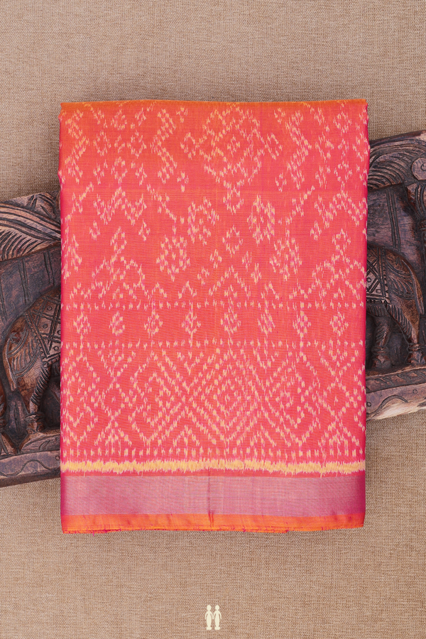 Patola Silk Saree In Coral Pink With Allover Design