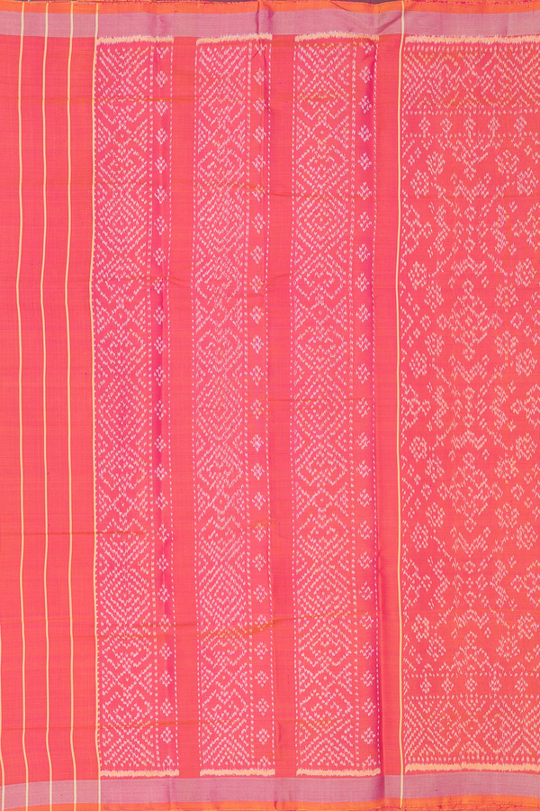 Patola Silk Saree In Coral Pink With Allover Design