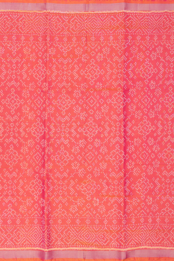 Patola Silk Saree In Coral Pink With Allover Design