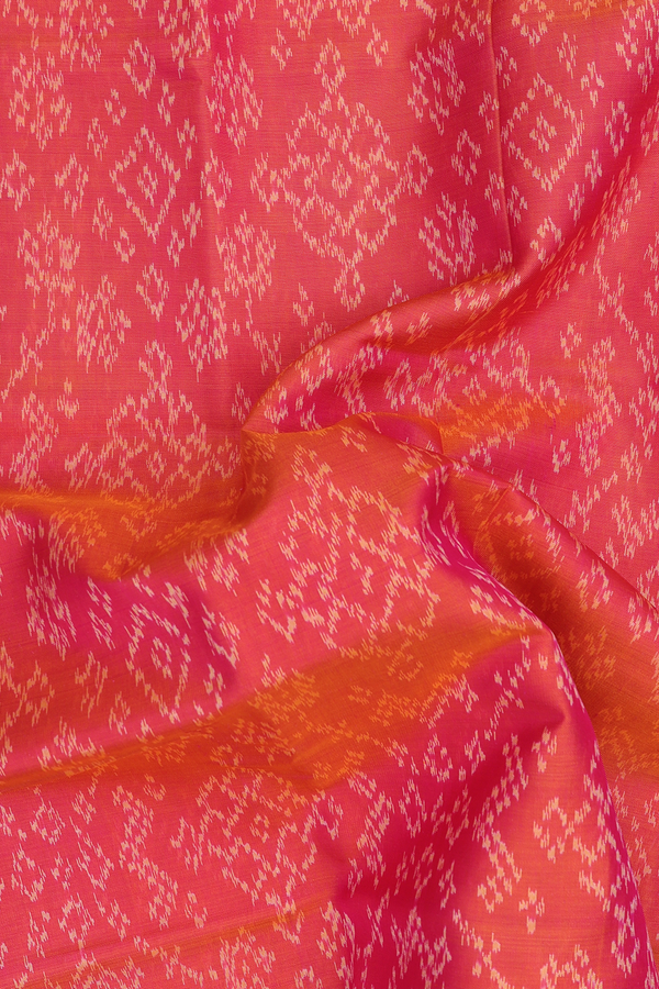 Patola Silk Saree In Coral Pink With Allover Design