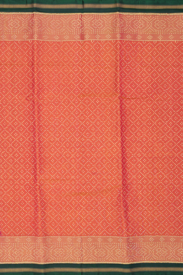 Patola Silk Saree In Coral Orange With Diamond Design