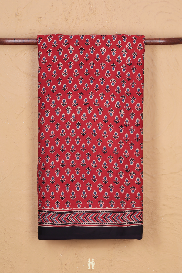 Modal Silk Saree In Red With Floral Design