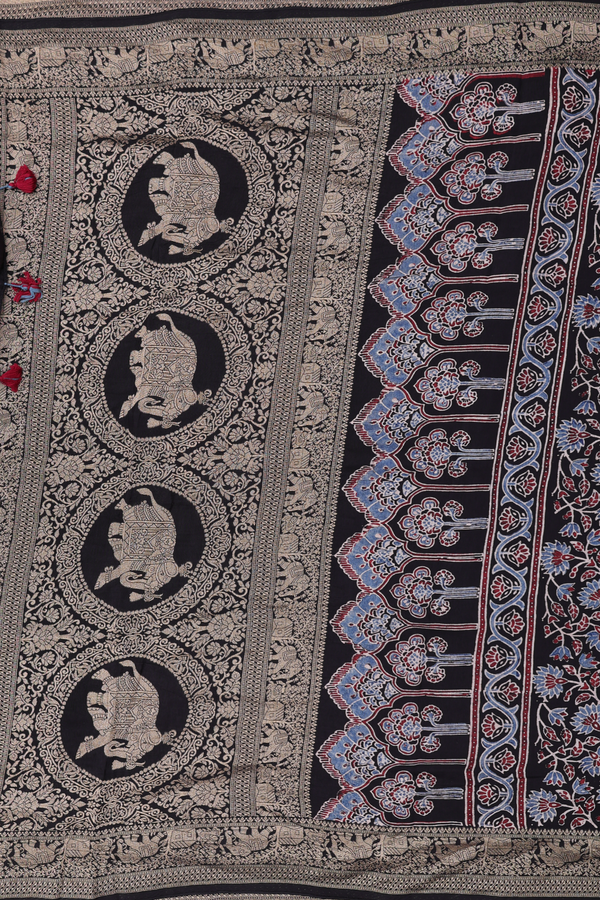 Modal Silk Saree In Black With Printed Design