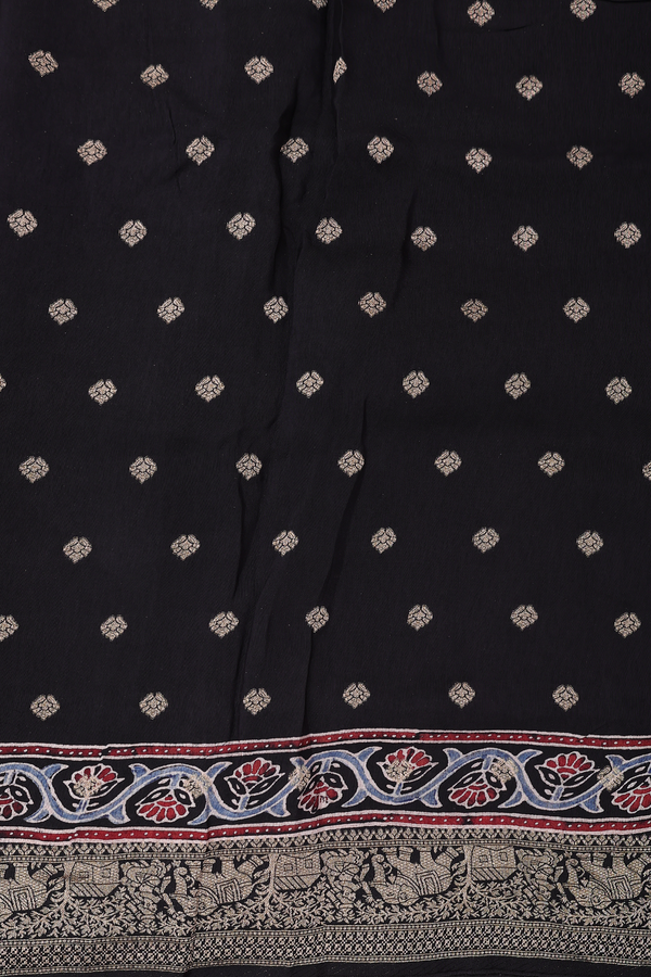 Modal Silk Saree In Black With Printed Design