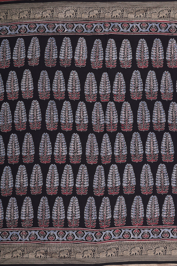 Modal Silk Saree In Black With Printed Design