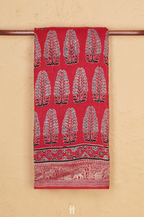 Modal Silk Saree In Brick Red With Printed Design