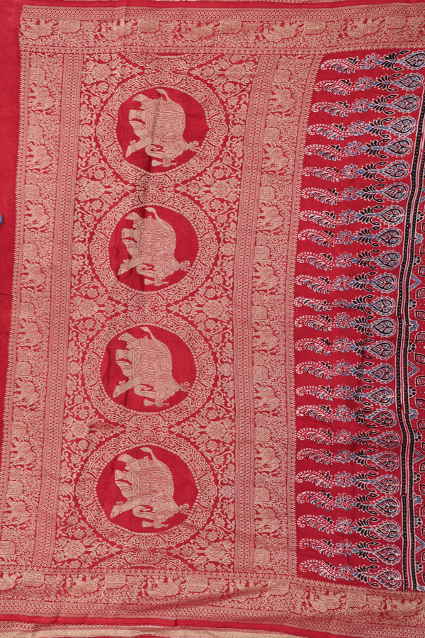 Modal Silk Saree In Brick Red With Printed Design