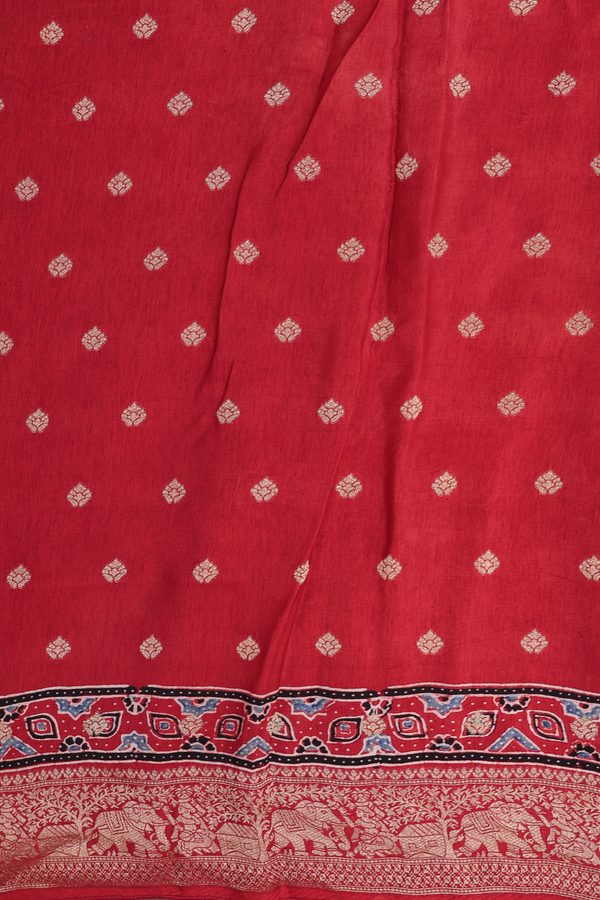 Modal Silk Saree In Brick Red With Printed Design