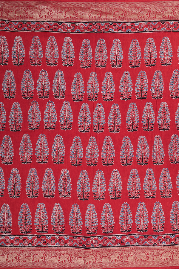 Modal Silk Saree In Brick Red With Printed Design