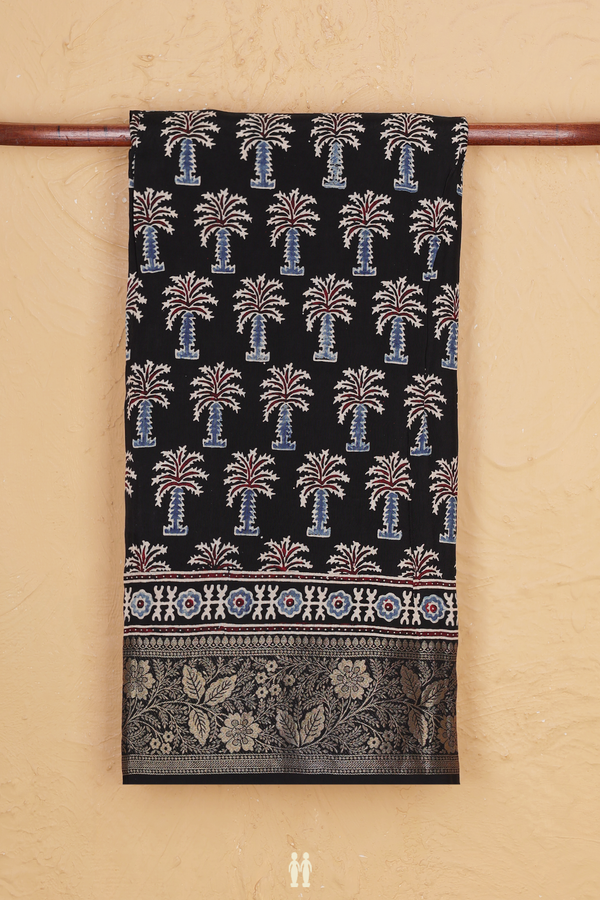 Modal Silk Saree In Black With Tree Design