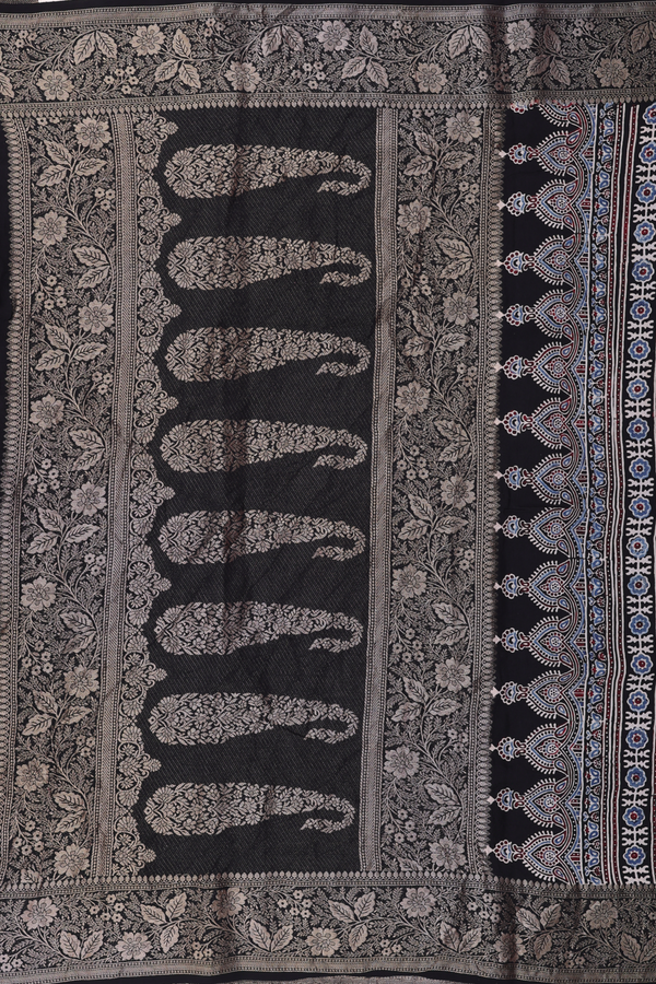 Modal Silk Saree In Black With Tree Design