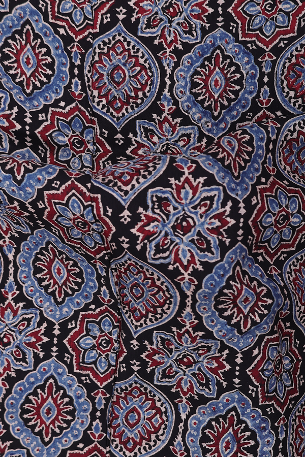 Modal Silk Saree In Black With Ajrakh Printed Design