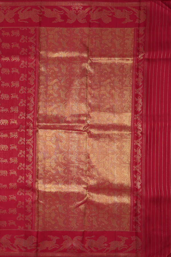 Kanchipuram Silk Saree In Red With Zari Buttas