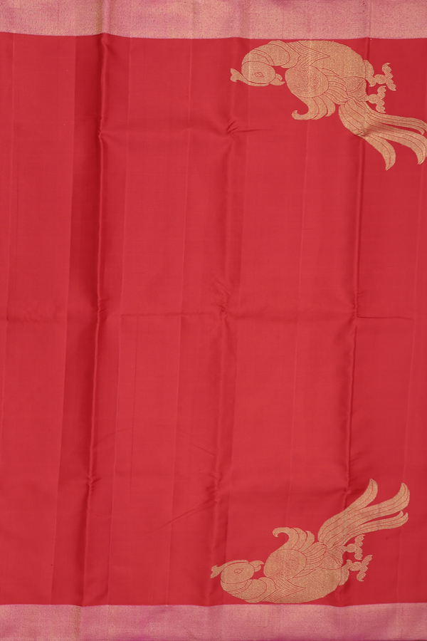 Kanchipuram Silk Saree In Scarlet Red With Peacock Design
