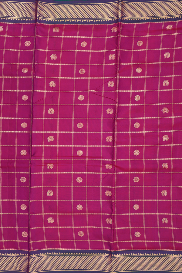 Kanchipuram Nine Yards Silk Saree In Purple With Checks Design
