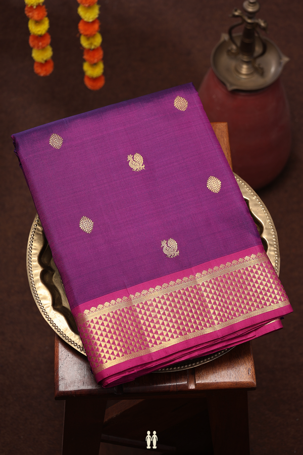Nine Yards Silk Saree In Grape Purple With Peacock Buttas