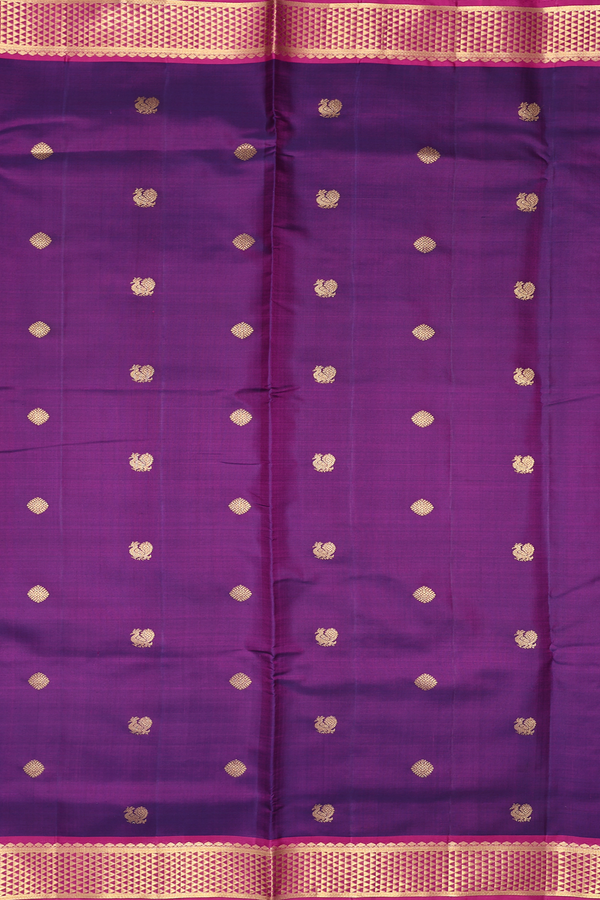 Nine Yards Silk Saree In Grape Purple With Peacock Buttas