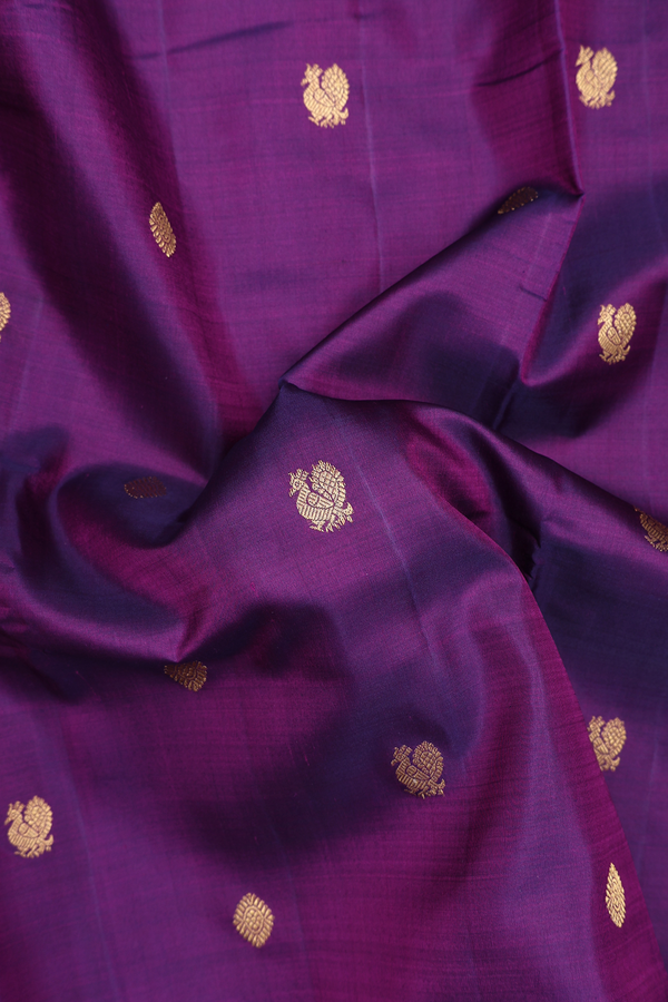 Nine Yards Silk Saree In Grape Purple With Peacock Buttas