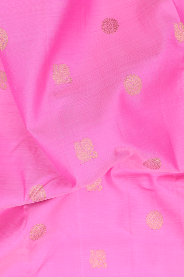 Nine Yards Silk Saree In Lotus Pink With Peacock Buttas
